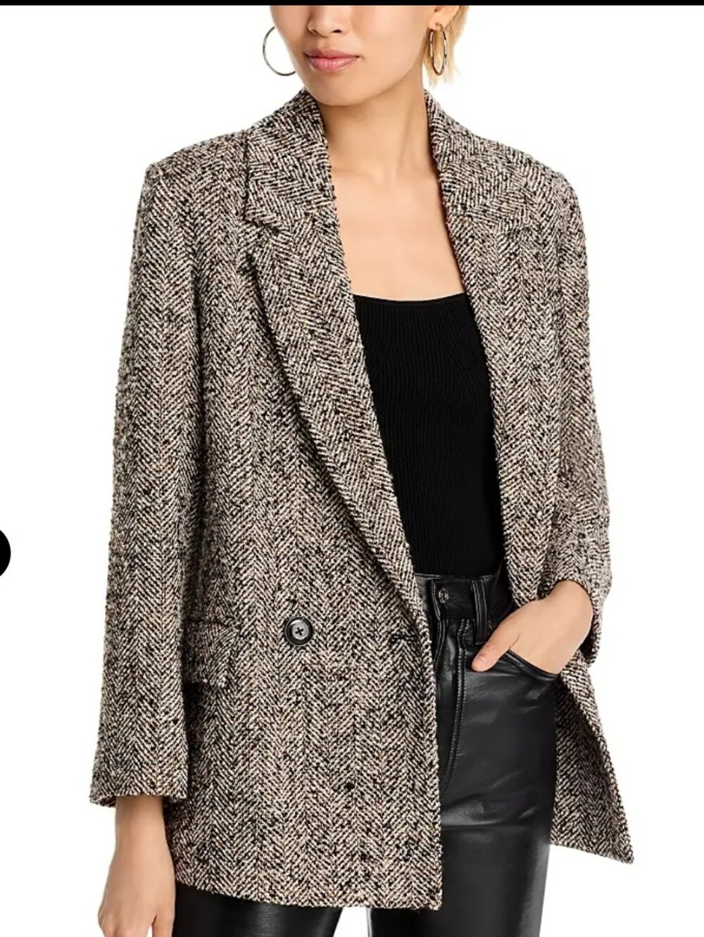 AQUA Tweed Blazer - Ivory/Black Whipstitch Detail - Size Small
